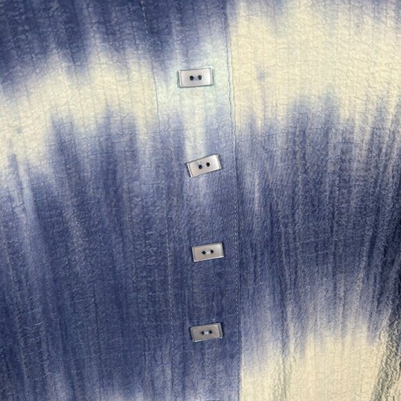 Ali Miles Crinkle Tunic Button Up Top Size Large Blue Tie Dye Artsy Art to Wear - Picture 9 of 11